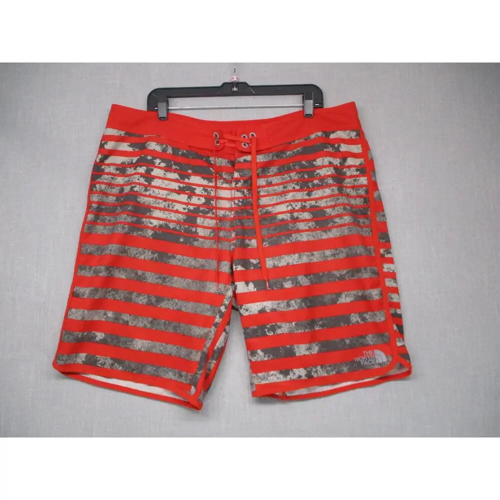 The North Face Red Grey Striped Trendy Surf Swim Boardshorts Men Size 38 Regular